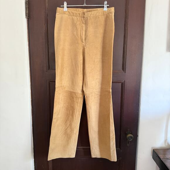 90s Vintage I.N.C | Camel Tan Suede High Rise Straight Leg Pants Leather Size 6 - Picture 6 of 6